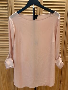 Light Blush Roll-Sleeve Blouse